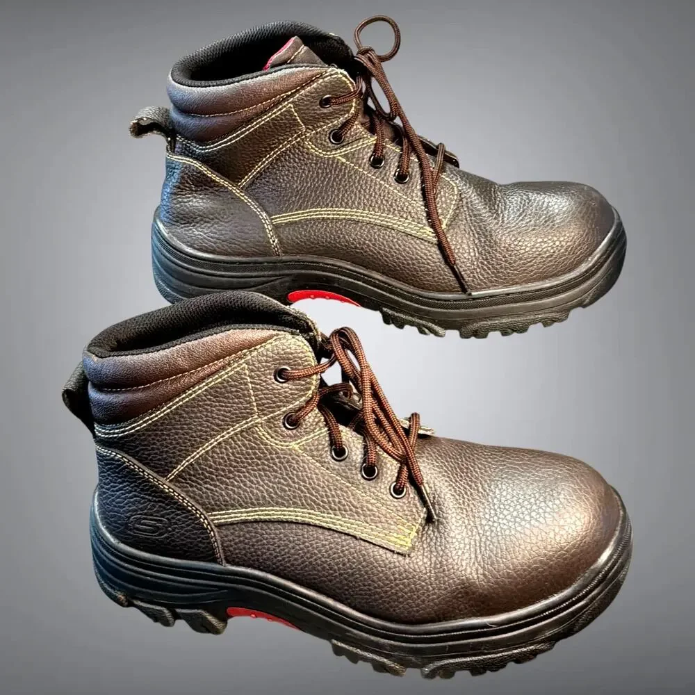 NWOT Men's 12W SKECHERS WORK Brown Leather BurginTarlac Steel Toe Work Boots